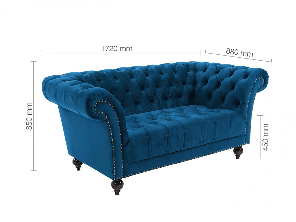 Birlea Birlea Chester Midnight Blue Velvet Fabric 2 Seater Sofa