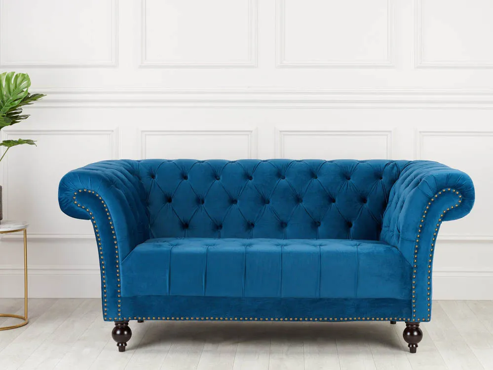 Birlea Furniture & Beds Birlea Chester Midnight Blue Velvet Fabric 2 Seater Sofa