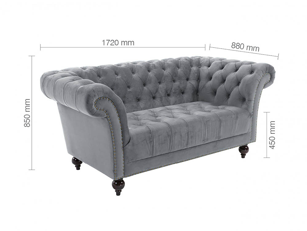 Birlea Birlea Chester Grey Velvet Fabric 2 Seater Sofa