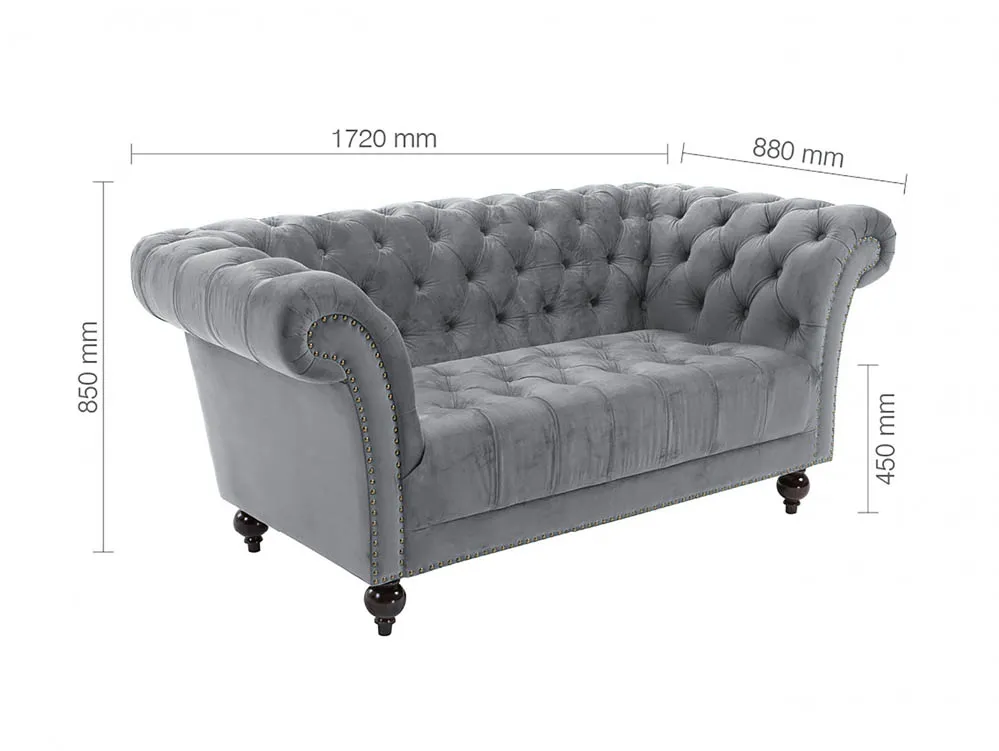 Birlea Furniture & Beds Birlea Chester Grey Velvet Fabric 2 Seater Sofa