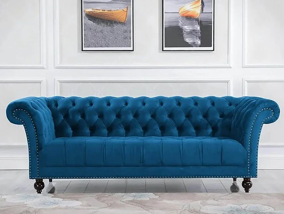 Birlea Furniture & Beds Birlea Chester Midnight Blue Velvet Fabric 3 Seater Sofa