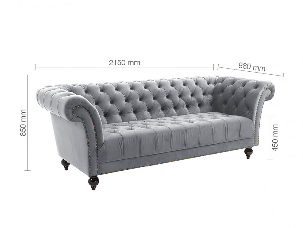 Birlea Birlea Chester Grey Velvet Fabric 3 Seater Sofa