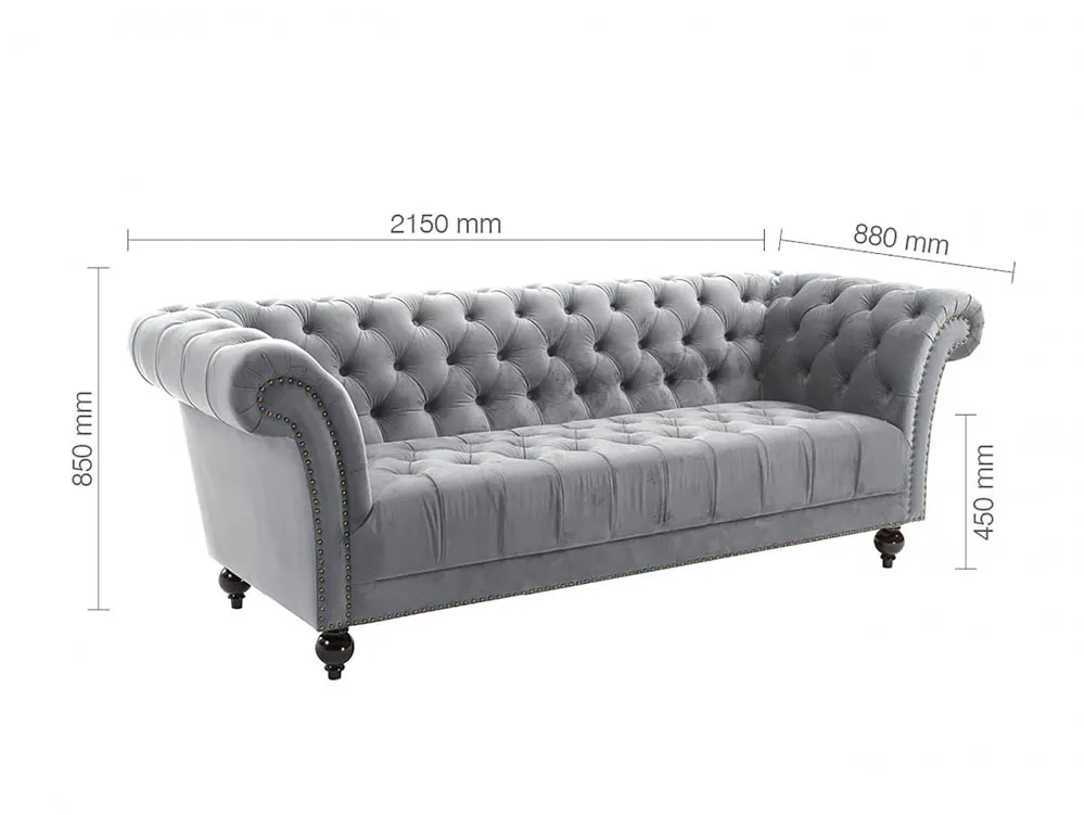 Birlea Birlea Chester Grey Velvet Fabric 3 Seater Sofa