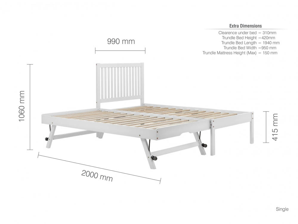 Birlea Birlea Buxton 3ft Single White Wooden Trundle Bed