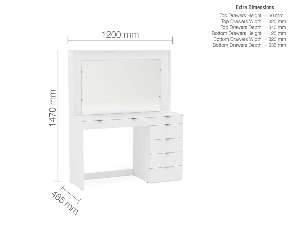 Birlea Birlea Chloe White 7 Drawer Dressing Table and Mirror