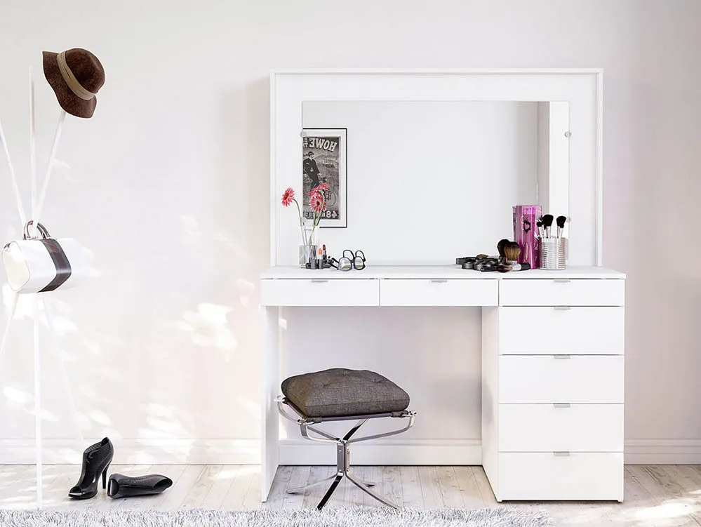 Birlea Birlea Chloe White 7 Drawer Dressing Table and Mirror