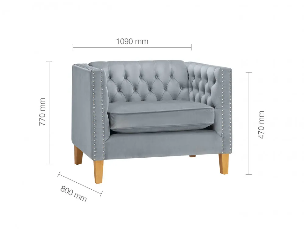 Birlea Furniture & Beds Birlea Florence Grey Velvet Fabric Snuggle Chair