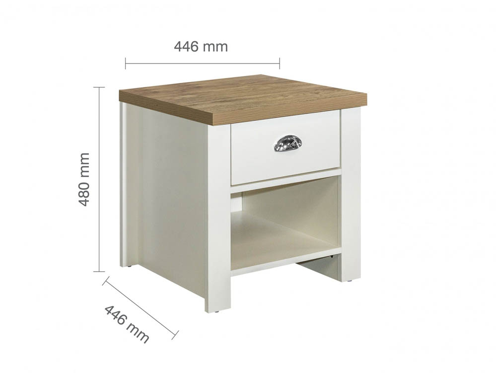 Birlea Birlea Highgate Cream and Oak Effect 1 Drawer Lamp Table (Flat Packed)