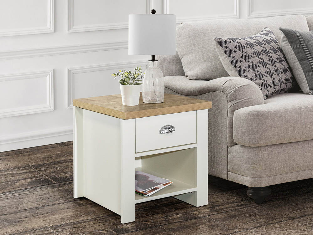 Birlea Birlea Highgate Cream and Oak Effect 1 Drawer Lamp Table (Flat Packed)