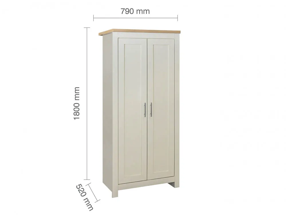 Birlea Birlea Highgate Cream and Oak Effect 2 Door Wardrobe
