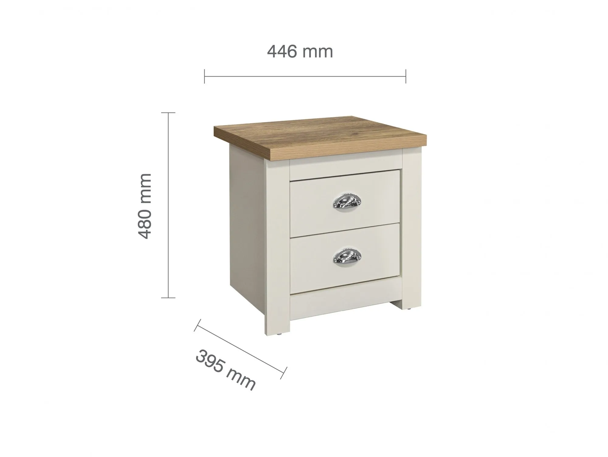 Birlea Furniture & Beds Birlea Highgate Cream and Oak Effect 2 Drawer Bedside Table