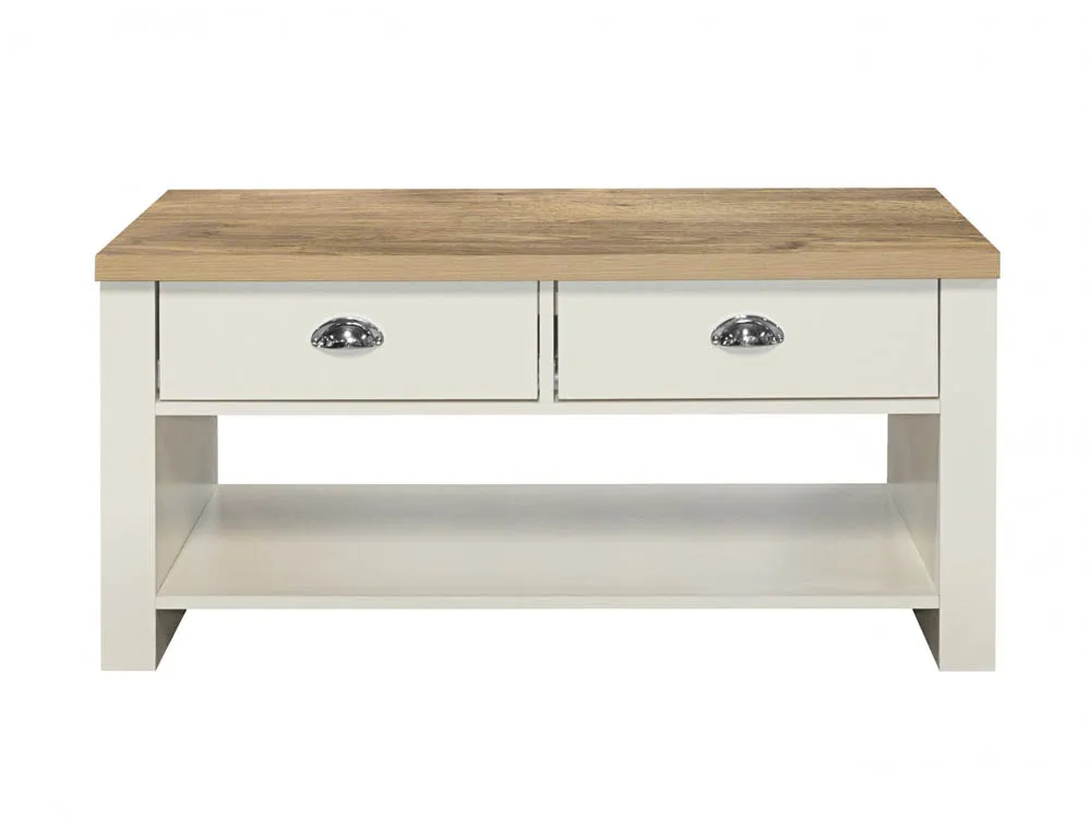 Birlea Birlea Highgate Cream and Oak Effect 2 Drawer Coffee Table
