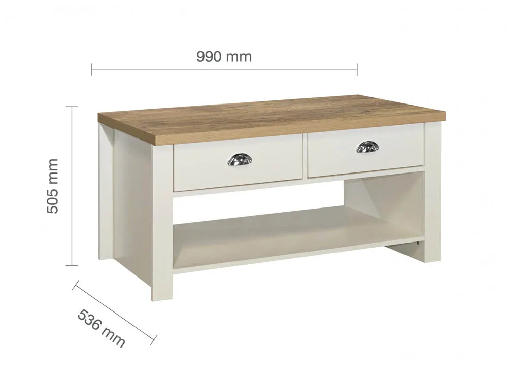 Birlea Birlea Highgate Cream and Oak Effect 2 Drawer Coffee Table