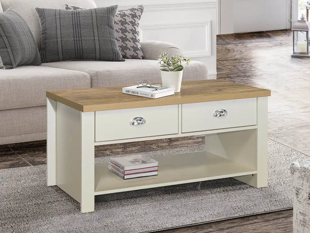 Birlea Furniture & Beds Birlea Highgate Cream and Oak Effect 2 Drawer Coffee Table