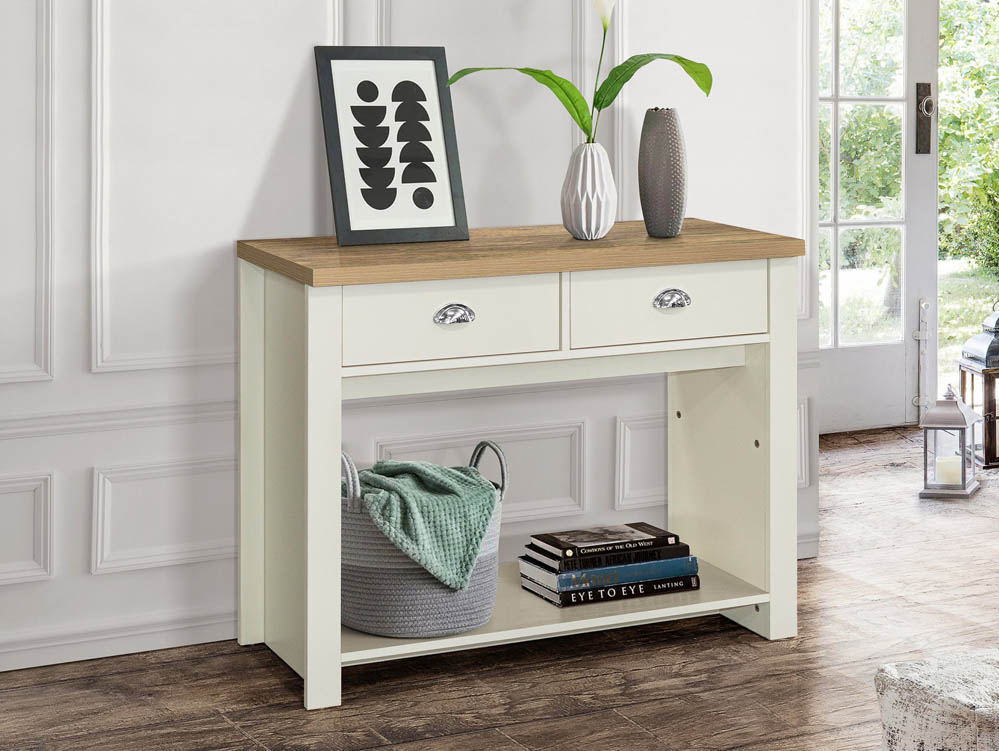 Birlea Birlea Highgate Cream and Oak Effect 2 Drawer Console Table (Flat Packed)