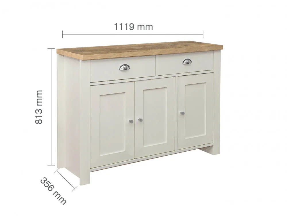 Birlea Furniture & Beds Birlea Highgate Cream and Oak Effect 3 Door 2 Drawer Sideboard
