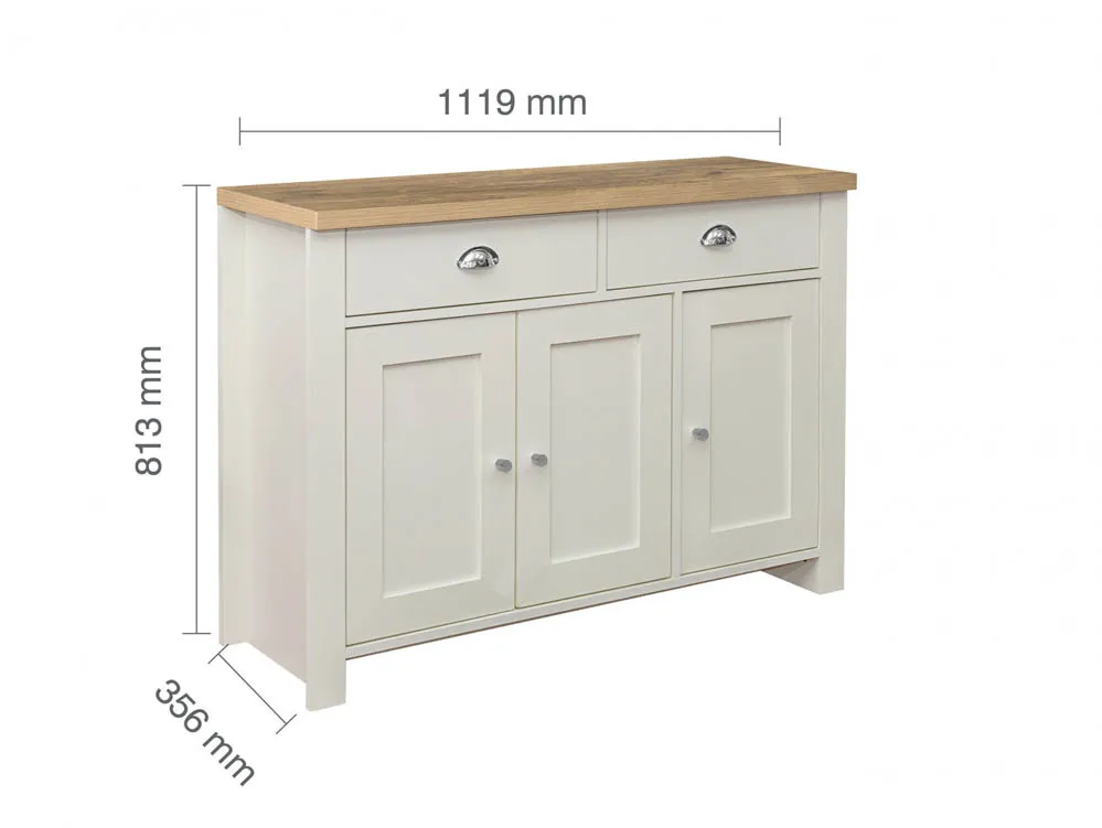 Birlea Birlea Highgate Cream and Oak Effect 3 Door 2 Drawer Sideboard