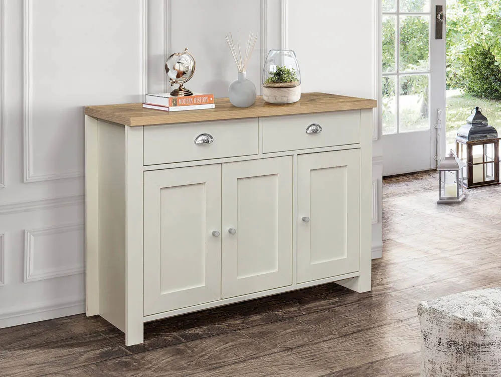 Birlea Furniture & Beds Birlea Highgate Cream and Oak Effect 3 Door 2 Drawer Sideboard