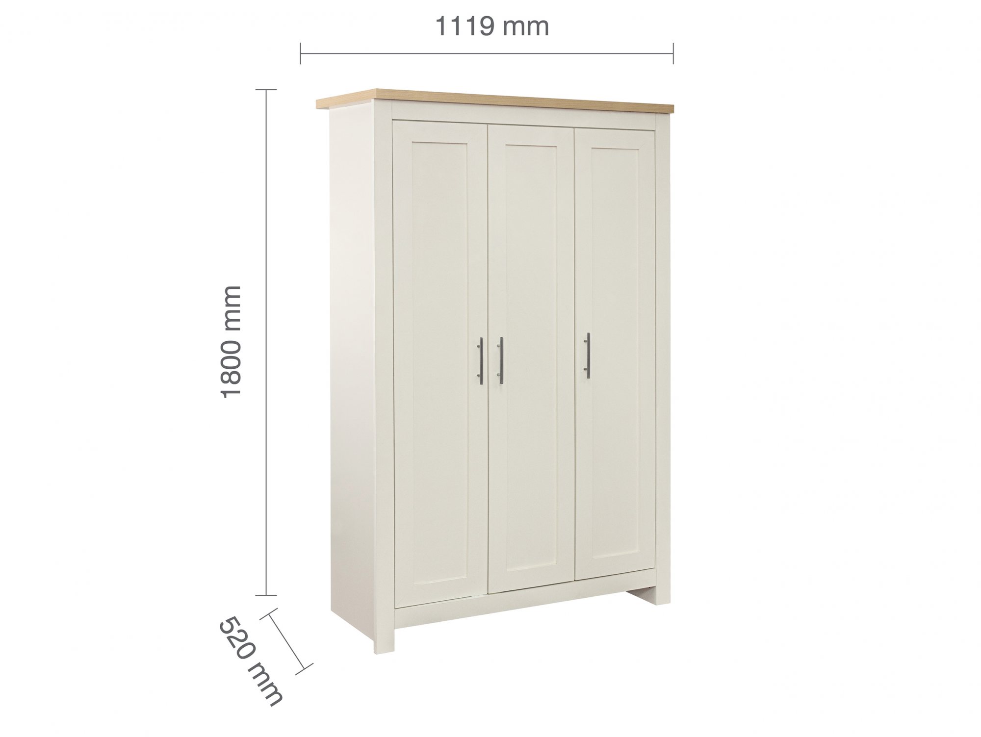Birlea Birlea Highgate Cream and Oak Effect 3 Door Wardrobe (Flat Packed)