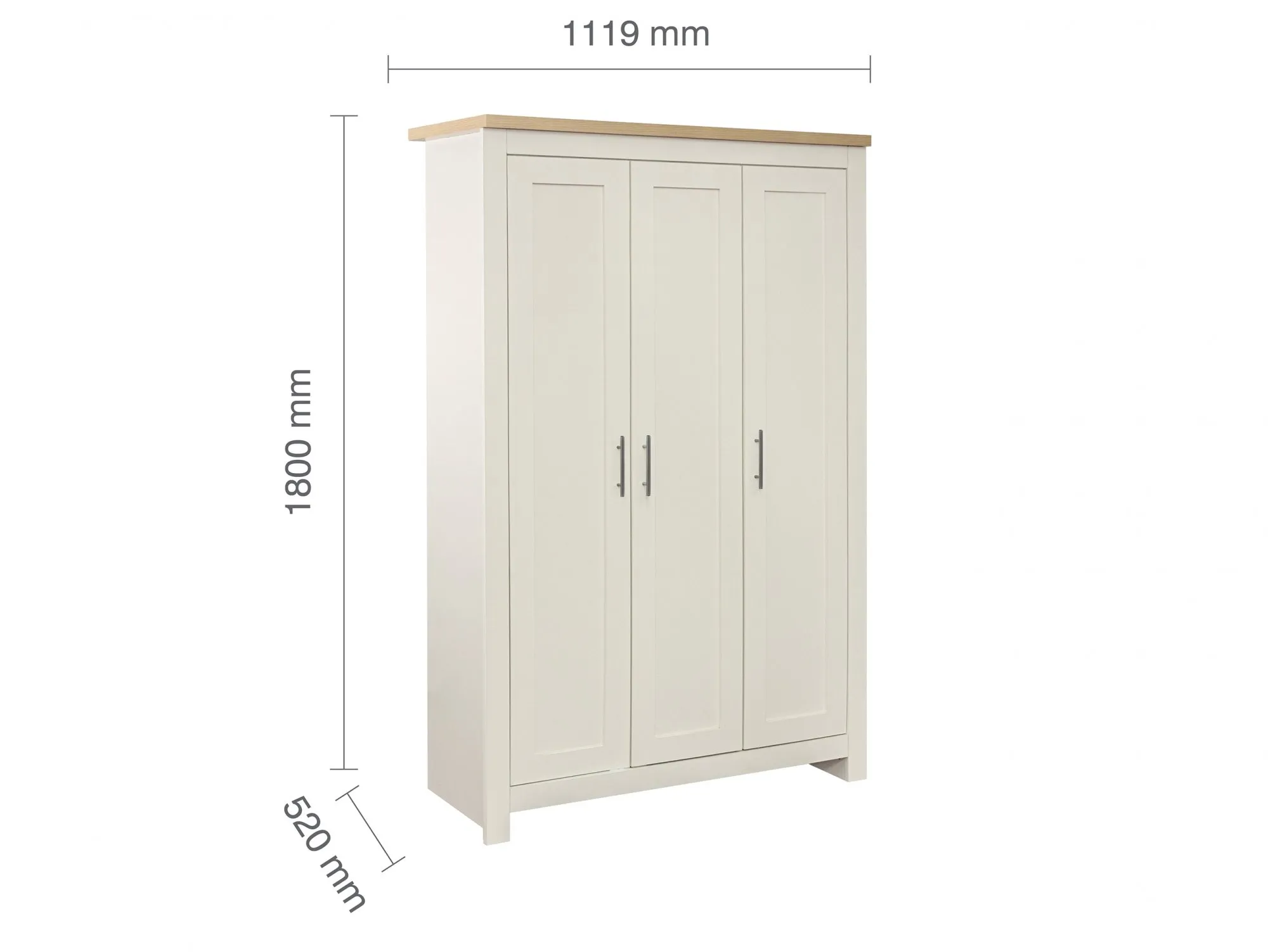 Birlea Birlea Highgate Cream and Oak Effect 3 Door Wardrobe