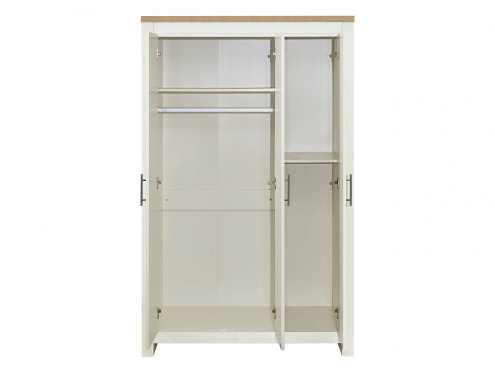 Birlea Birlea Highgate Cream and Oak Effect 3 Door Wardrobe (Flat Packed)