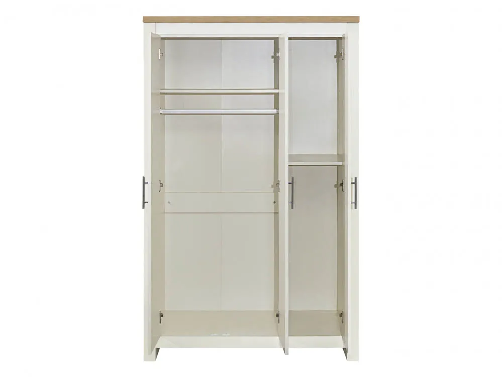 Birlea Furniture & Beds Birlea Highgate Cream and Oak Effect 3 Door Wardrobe