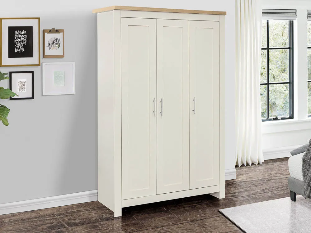Birlea Birlea Highgate Cream and Oak Effect 3 Door Wardrobe