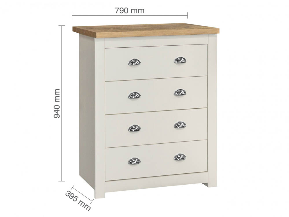 Birlea Birlea Highgate Cream and Oak Effect 4 Drawer Chest (Flat Packed)