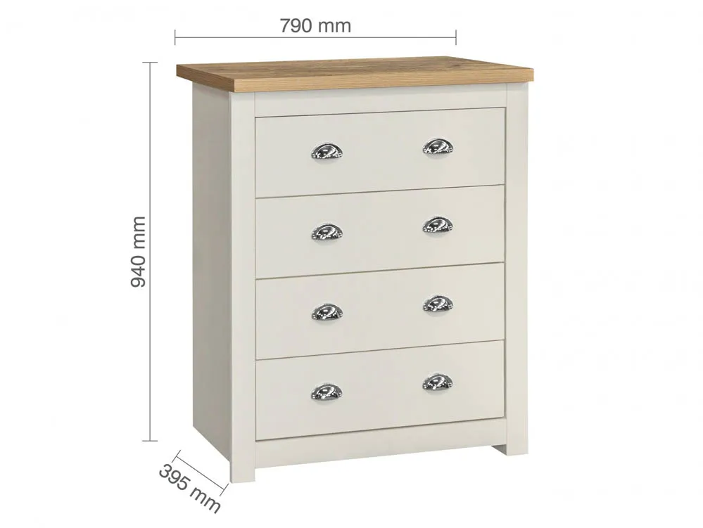 Birlea Birlea Highgate Cream and Oak Effect 4 Drawer Chest