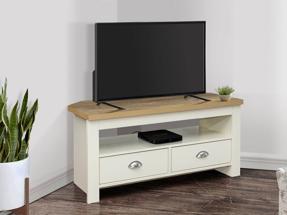 Birlea Birlea Highgate Cream and Oak Effect Corner TV Unit (Flat Packed)