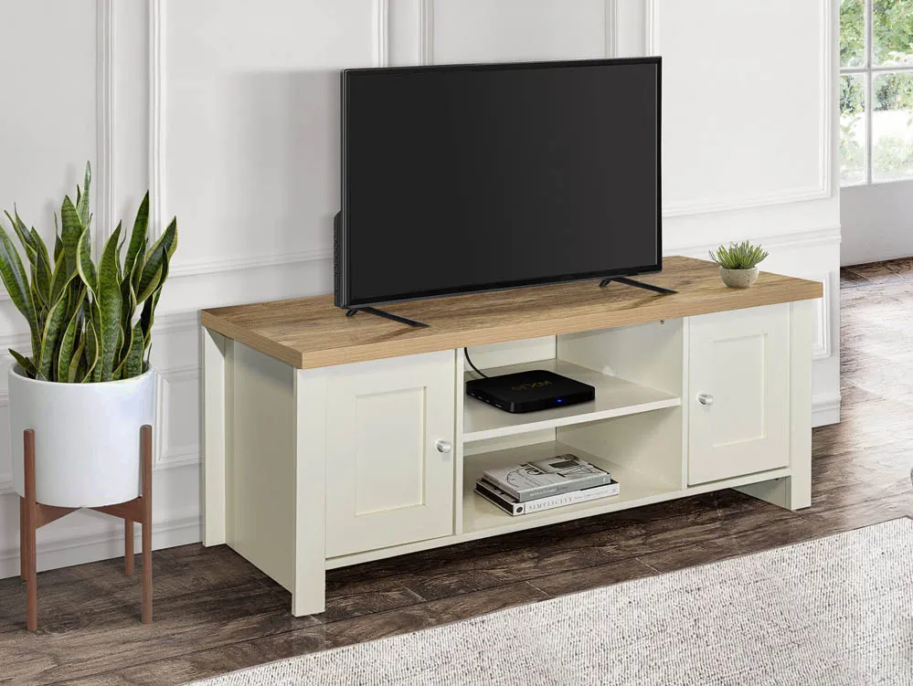 Birlea Furniture & Beds Birlea Highgate Cream and Oak Effect Large TV Unit
