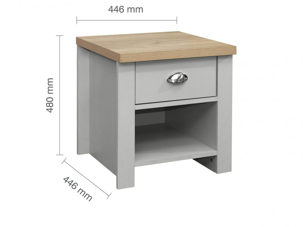 Birlea Birlea Highgate Grey and Oak Effect 1 Drawer Lamp Table (Flat Packed)