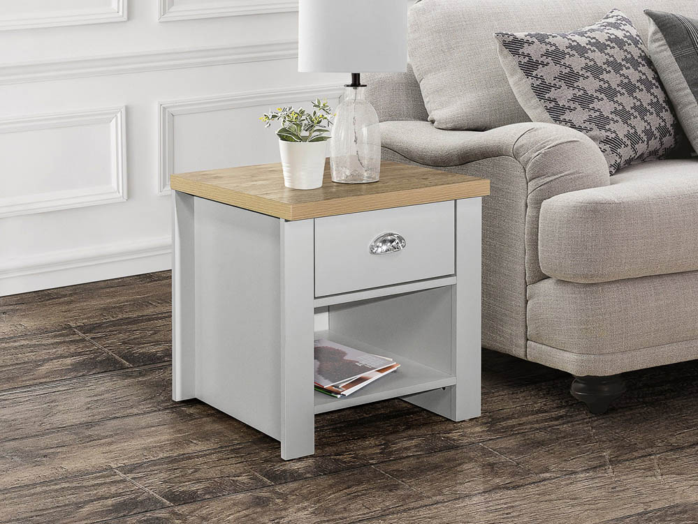 Birlea Birlea Highgate Grey and Oak Effect 1 Drawer Lamp Table (Flat Packed)