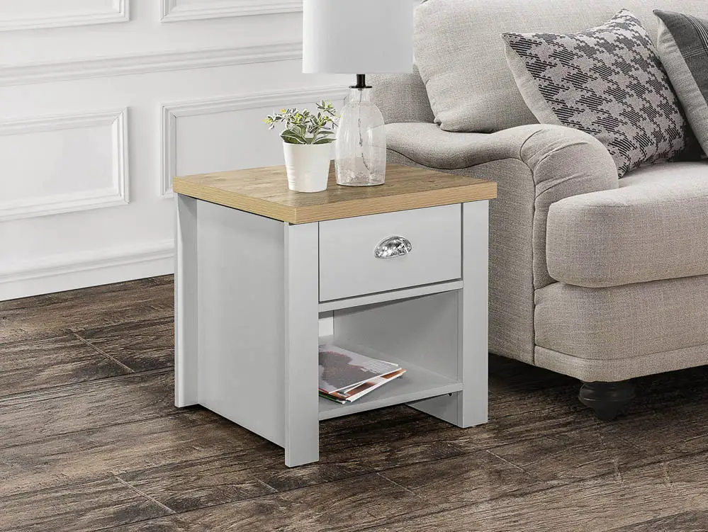 Birlea Furniture & Beds Birlea Highgate Grey and Oak Effect 1 Drawer Lamp Table