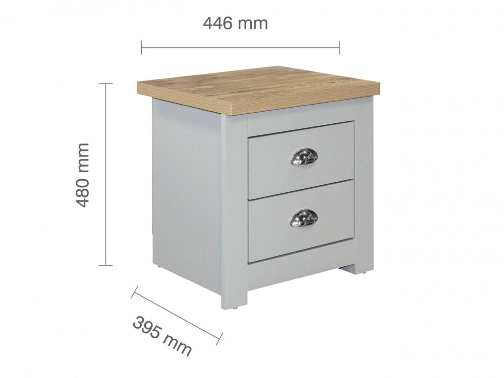 Birlea Birlea Highgate Grey and Oak Effect 2 Drawer Bedside (Flat Packed)