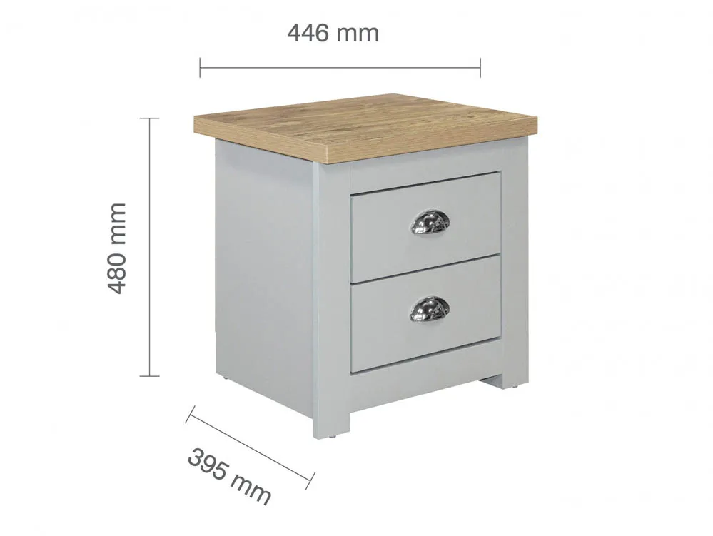 Birlea Birlea Highgate Grey and Oak Effect 2 Drawer Bedside Table