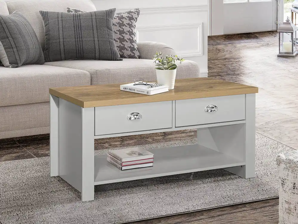 Birlea Furniture & Beds Birlea Highgate Grey and Oak Effect 2 Drawer Coffee Table