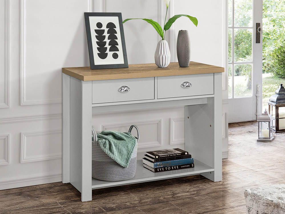 Birlea Birlea Highgate Grey and Oak Effect 2 Drawer Console Table (Flat Packed)