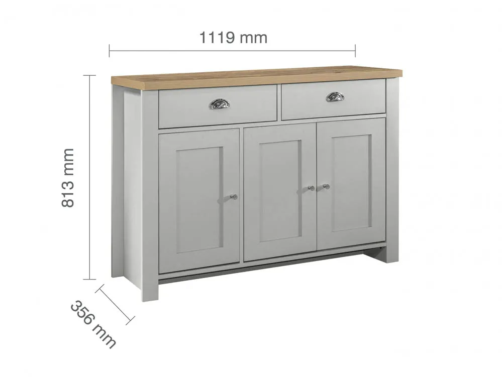 Birlea Birlea Highgate Grey and Oak Effect 3 Door 2 Drawer Sideboard