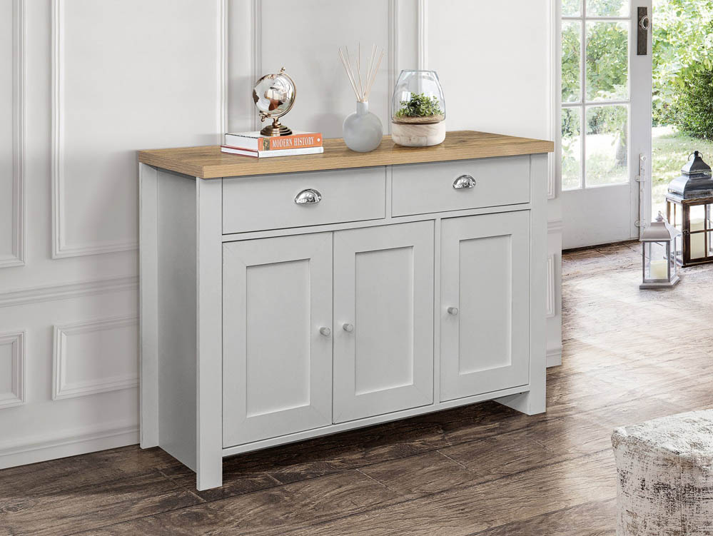 Birlea Birlea Highgate Grey and Oak Effect 3 Door 2 Drawer Sideboard (Flat Packed)