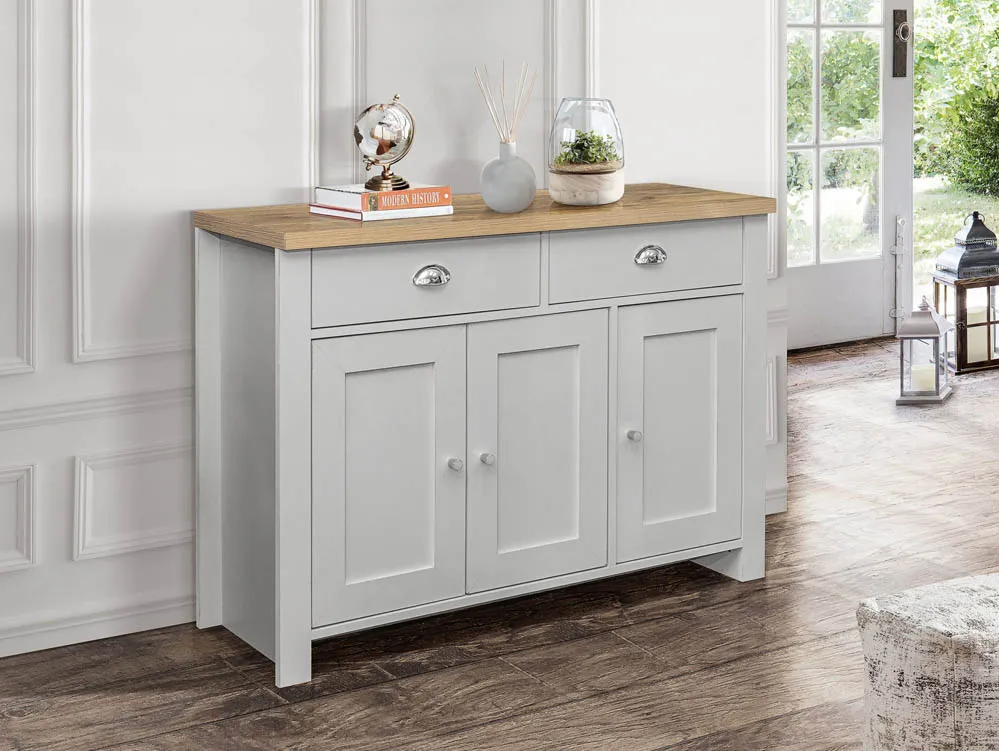 Birlea Birlea Highgate Grey and Oak Effect 3 Door 2 Drawer Sideboard