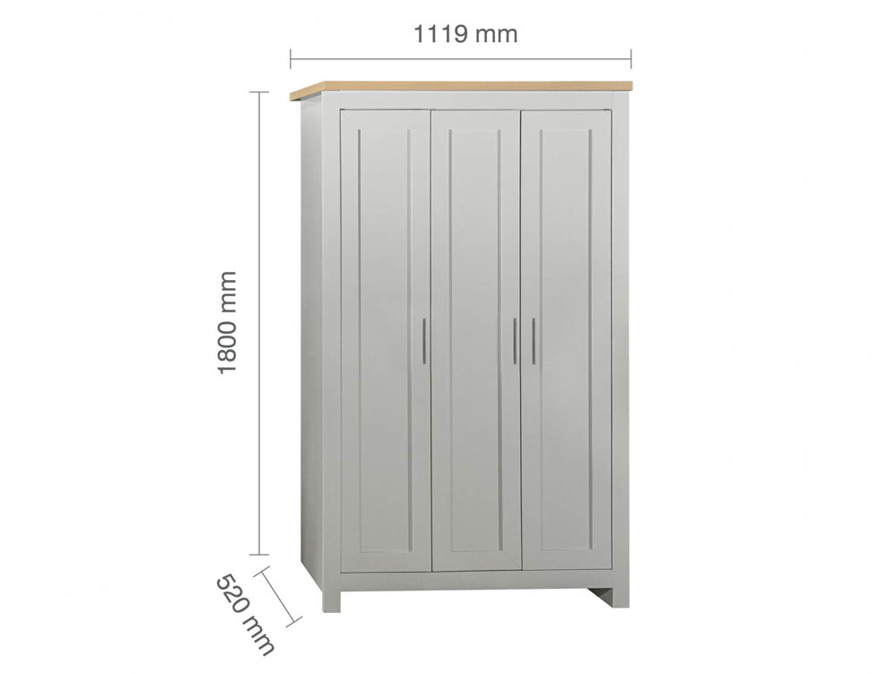 Birlea Birlea Highgate Grey and Oak Effect 3 Door Wardrobe (Flat Packed)