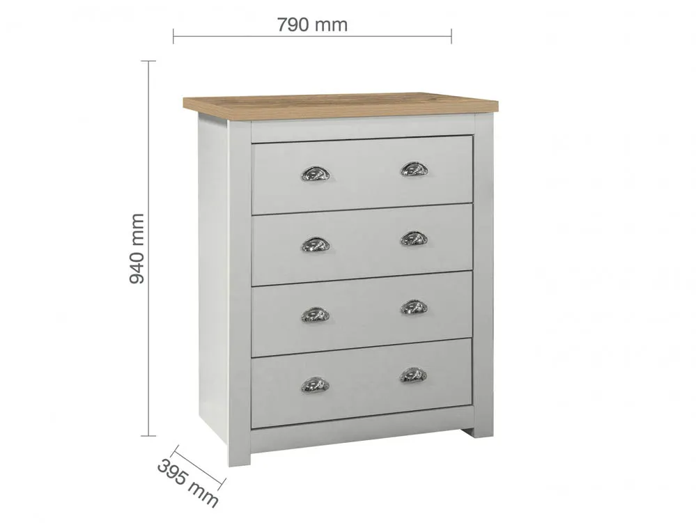 Birlea Birlea Highgate Grey and Oak Effect 4 Drawer Chest