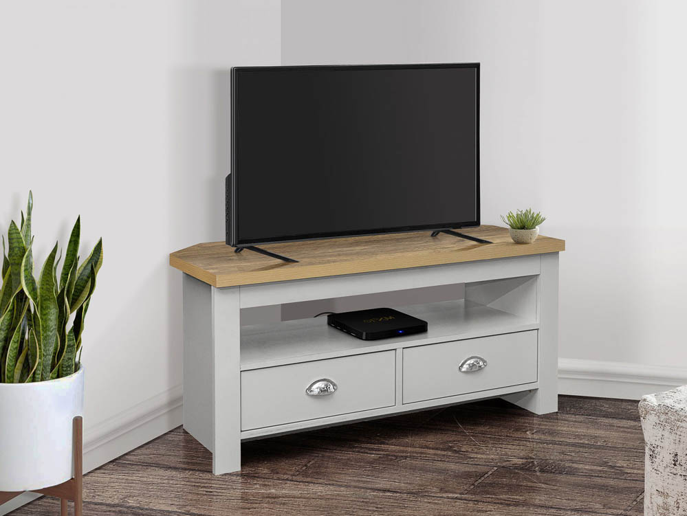 Birlea Birlea Highgate Grey and Oak Effect Corner TV Unit (Flat Packed)