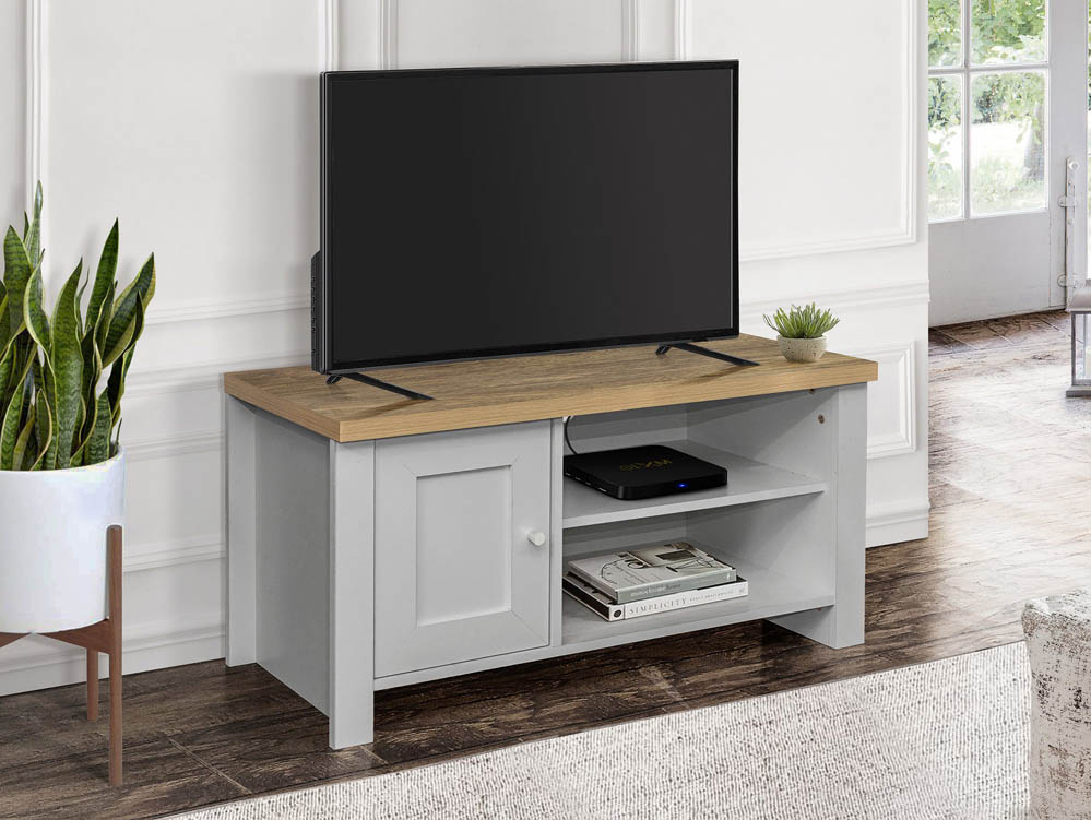 Birlea Birlea Highgate Grey and Oak Effect Small TV Unit (Flat Packed)