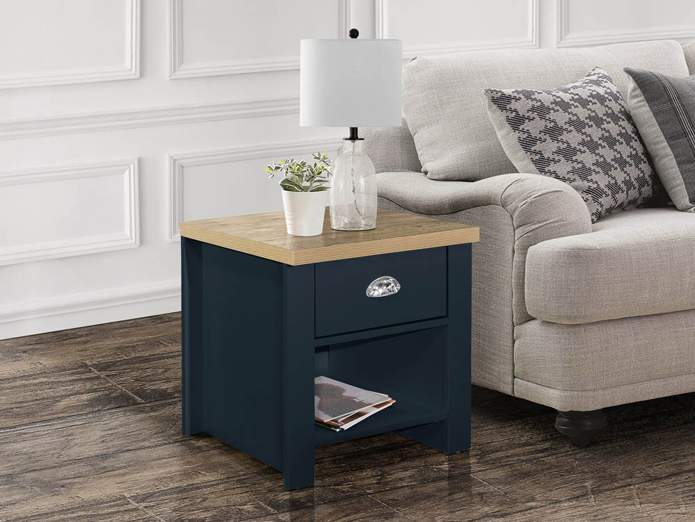Birlea Birlea Highgate Navy and Oak Effect 1 Drawer Lamp Table (Flat Packed)