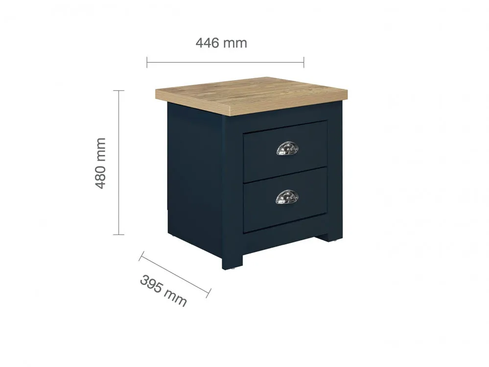 Birlea Birlea Highgate Navy and Oak Effect 2 Drawer Bedside Table