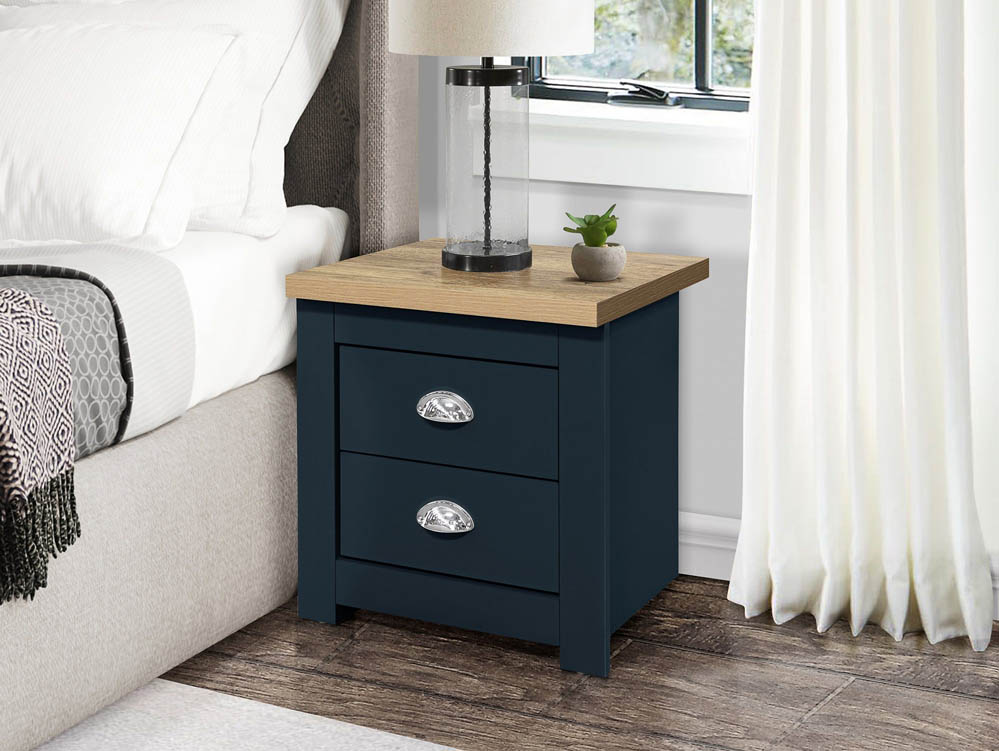 Birlea Birlea Highgate Navy and Oak Effect 2 Drawer Bedside (Flat Packed)