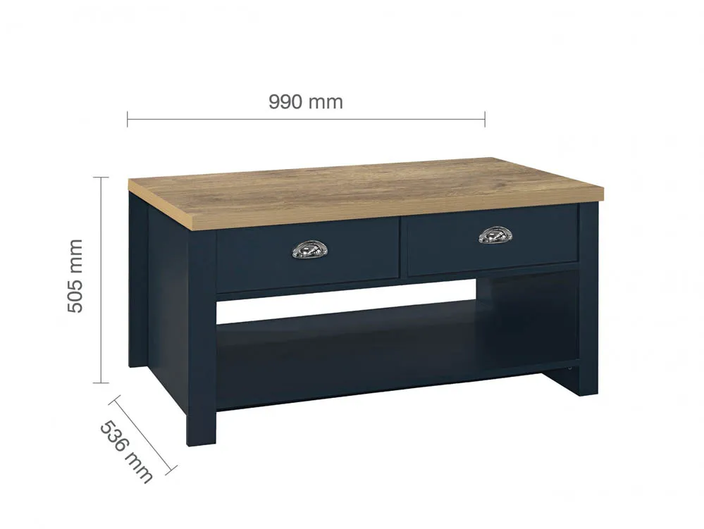 Birlea Birlea Highgate Navy and Oak Effect 2 Drawer Coffee Table