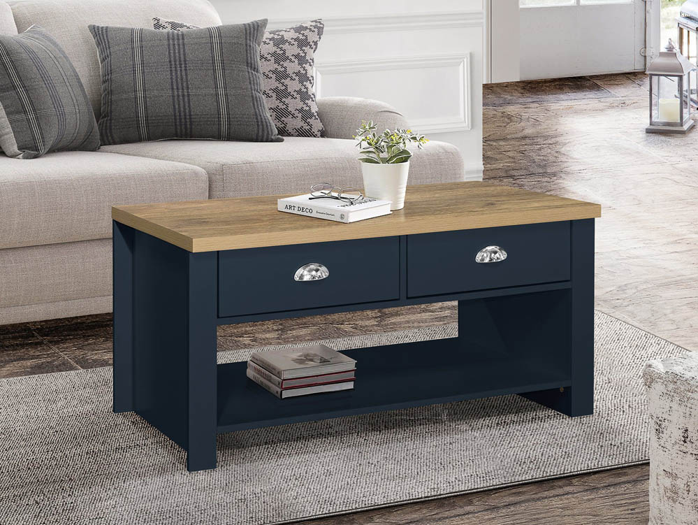 Birlea Birlea Highgate Navy and Oak Effect 2 Drawer Coffee Table (Flat Packed)